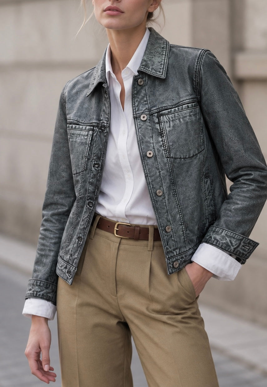 Women's Addison Leather Denim Jacket