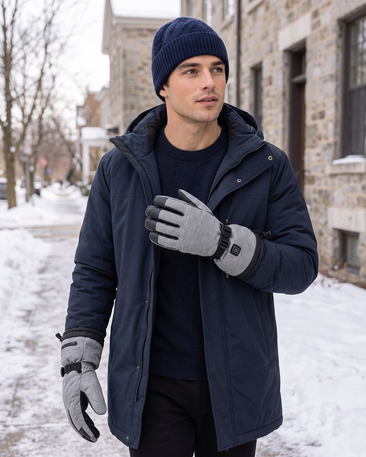 Men's Electric Heated Winter Gloves — Gray — lifestyle [WB split final 59]