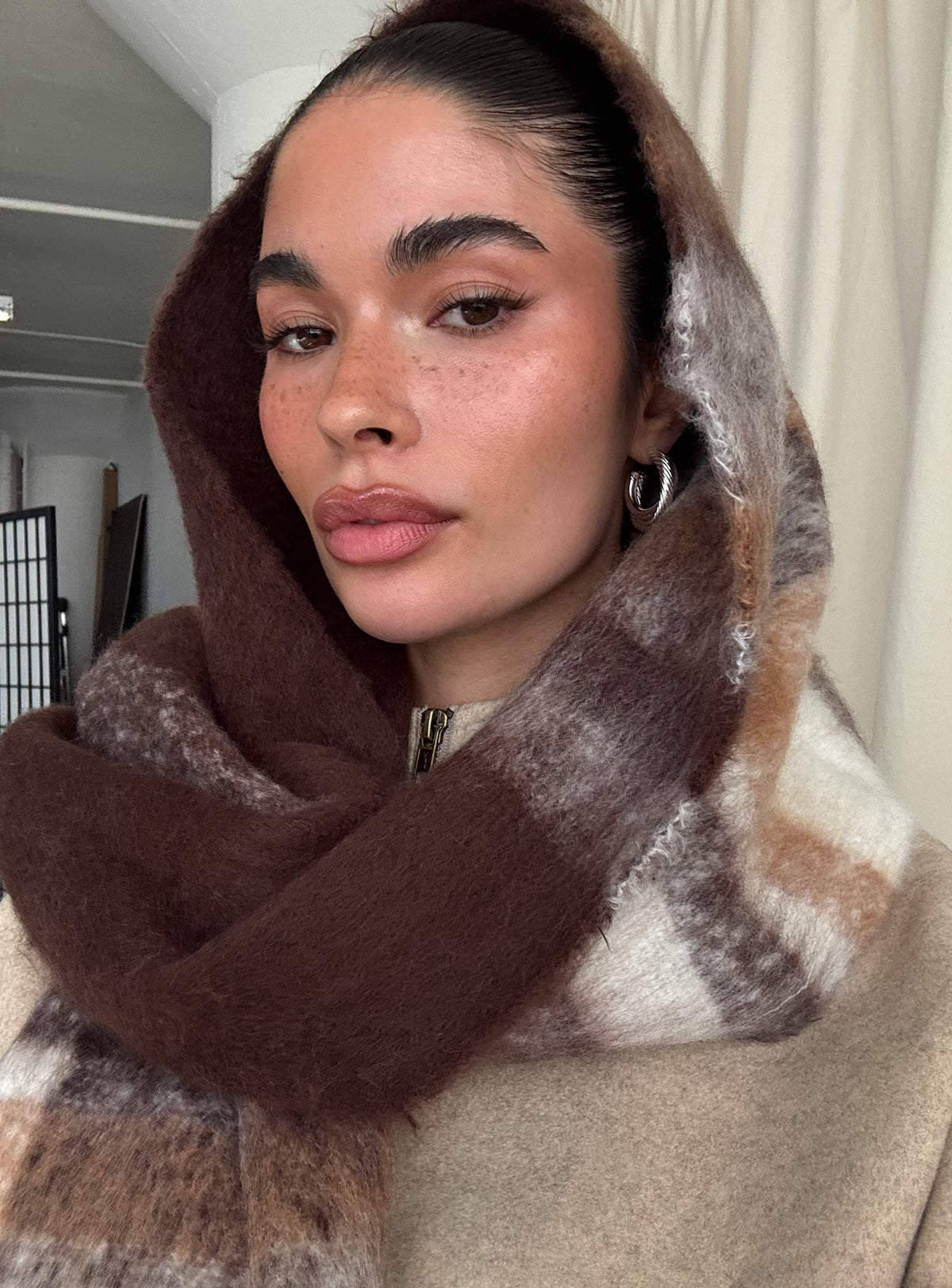 Warm Welcome Scarf Brown Plaid — Scarves