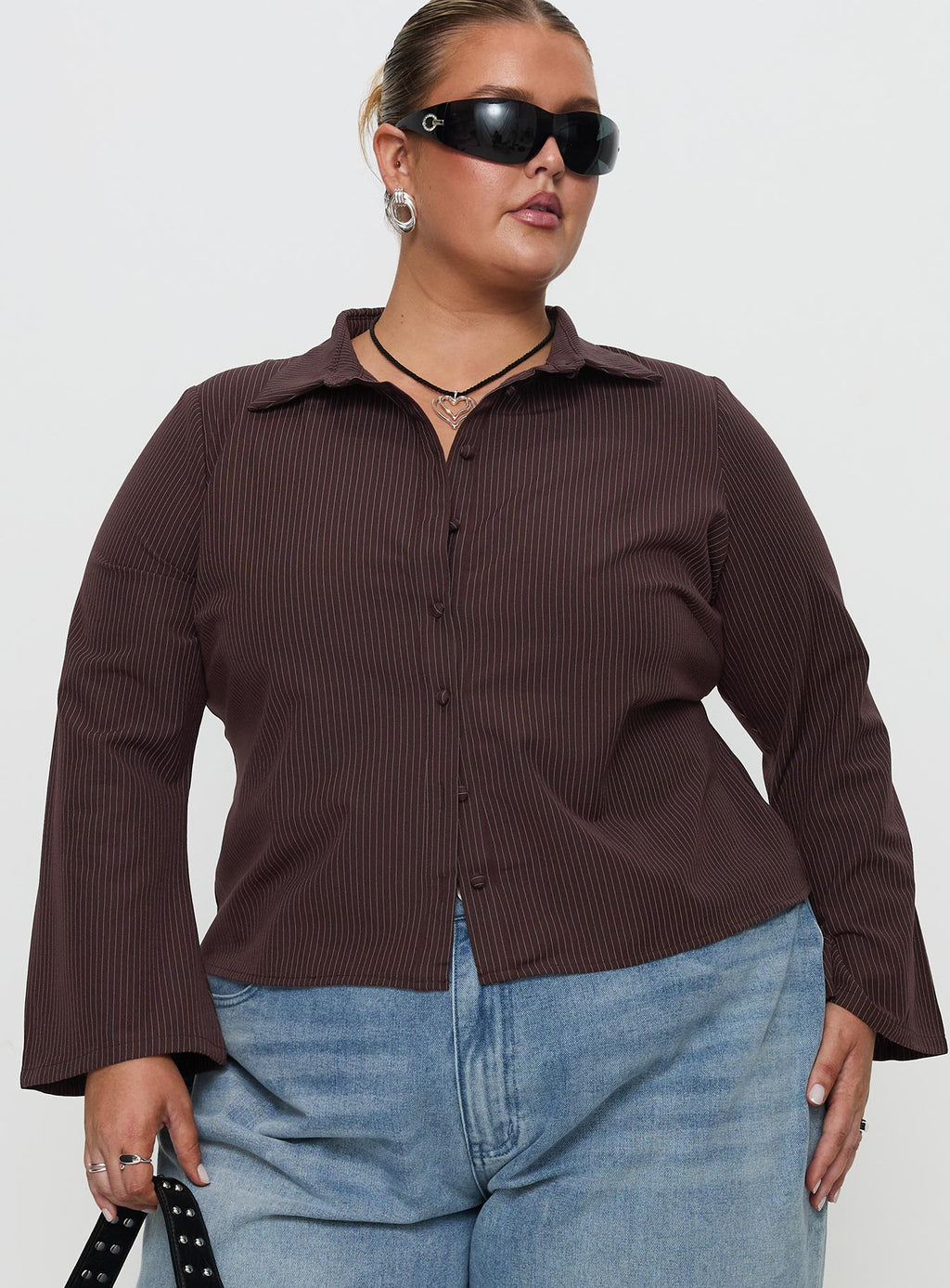 Women's Anni Pinstripe Shirt Brown Curve — Top