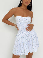 Women's Bette Strapless Mini Dress White / Blue — Dress