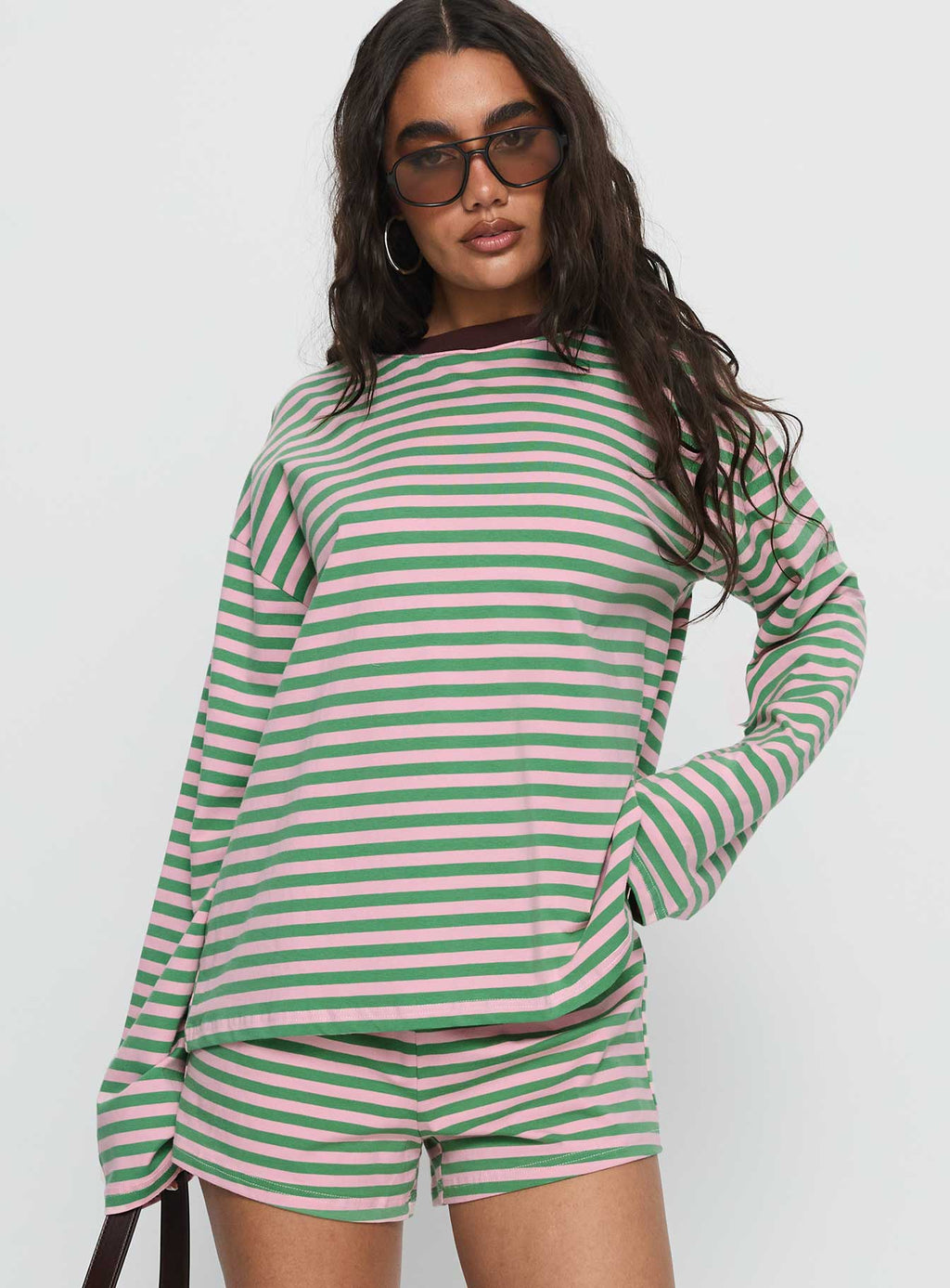 Women's Settle Down Long Sleeve Top Green / Pink Stripe