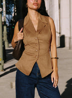 Women's Oh So Retro Faux Suede Vest Beige — Top