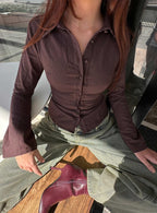 Women's Anni Pinstripe Shirt Brown Petite — Top