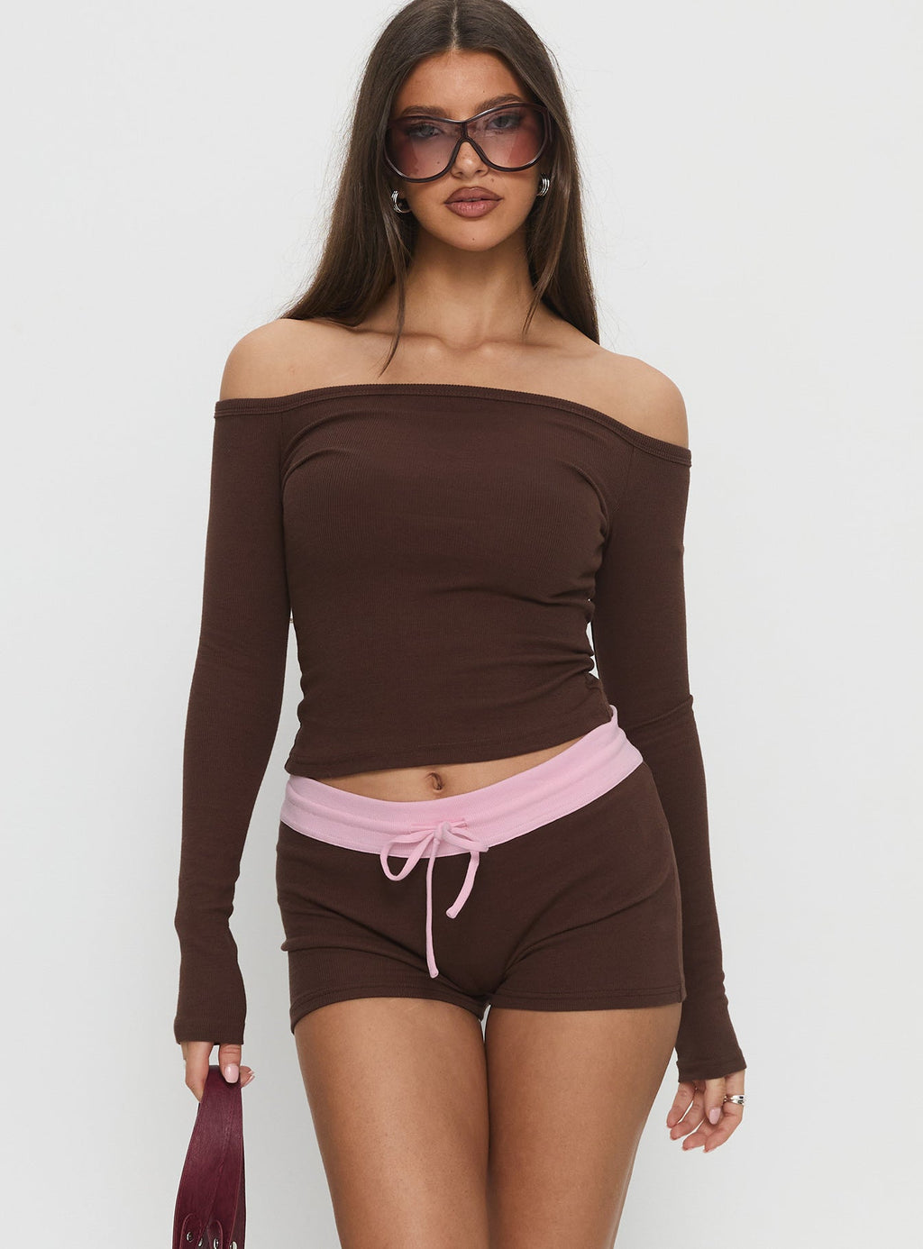 Women's Baseline Rib Micro Shorts Brown / Pink