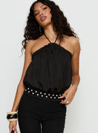 Women's Mikki Tie Neck Button Detail Top Black
