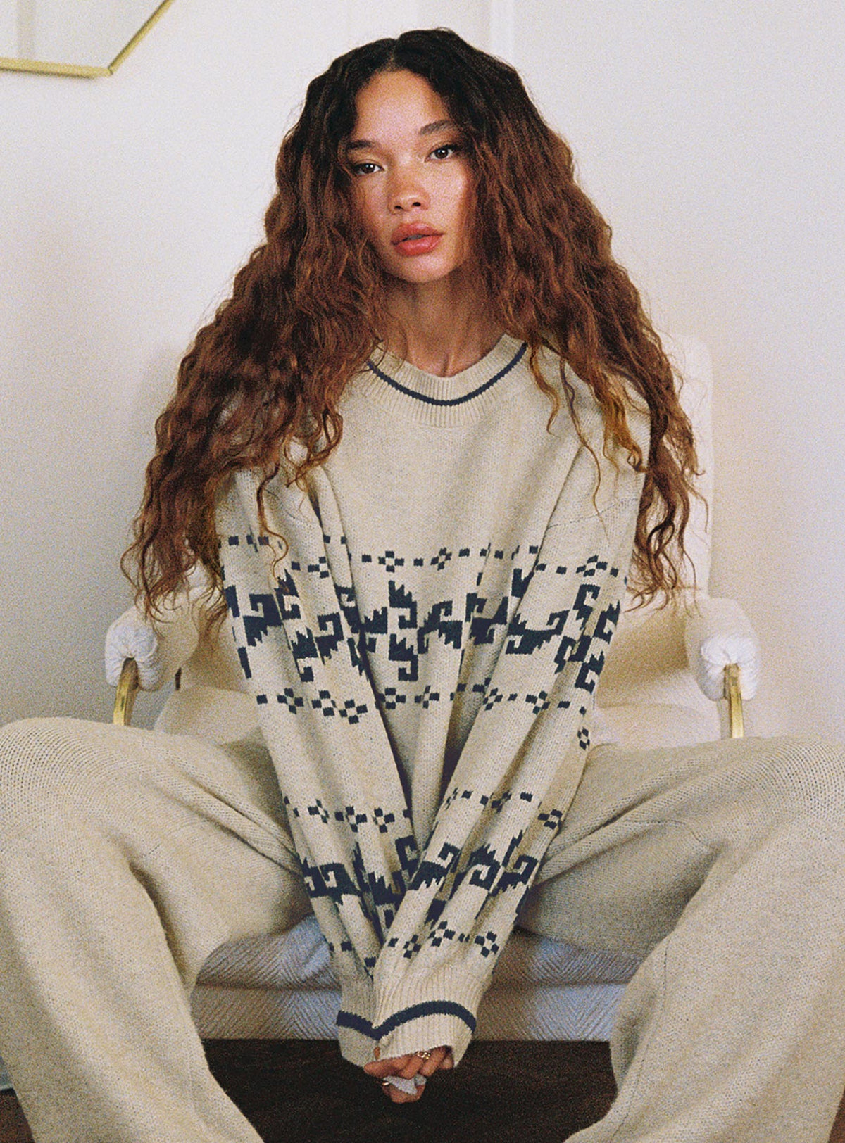 Women's Alpine Sweater Cream / Blue