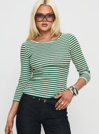 Women's Missouri 3/4 Sleeve Textured Top Green Stripe