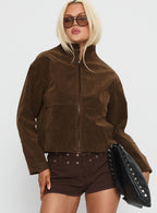 Women's Jessalynn Faux Suede Zip Through Jacket Brown