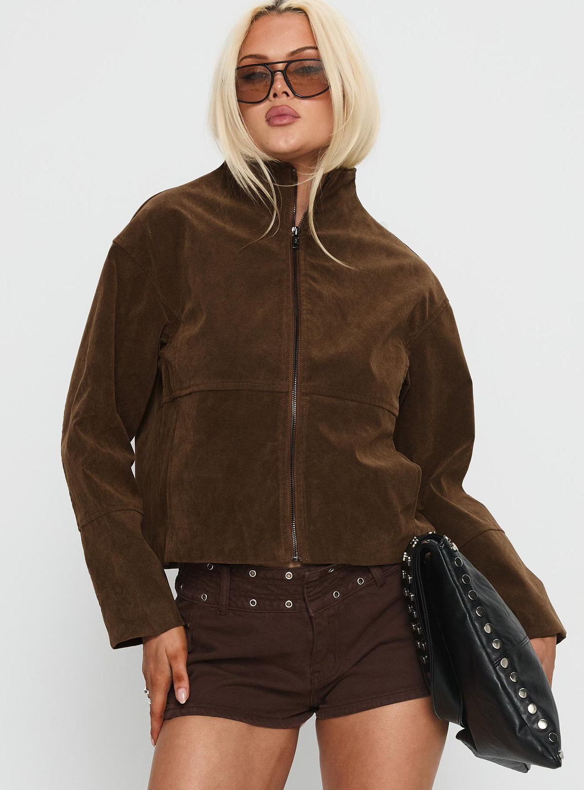 Women's Jessalynn Faux Suede Zip Through Jacket Brown