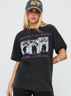 Women's Britney Spears Gimme More Oversized Graphic Top Washed Black