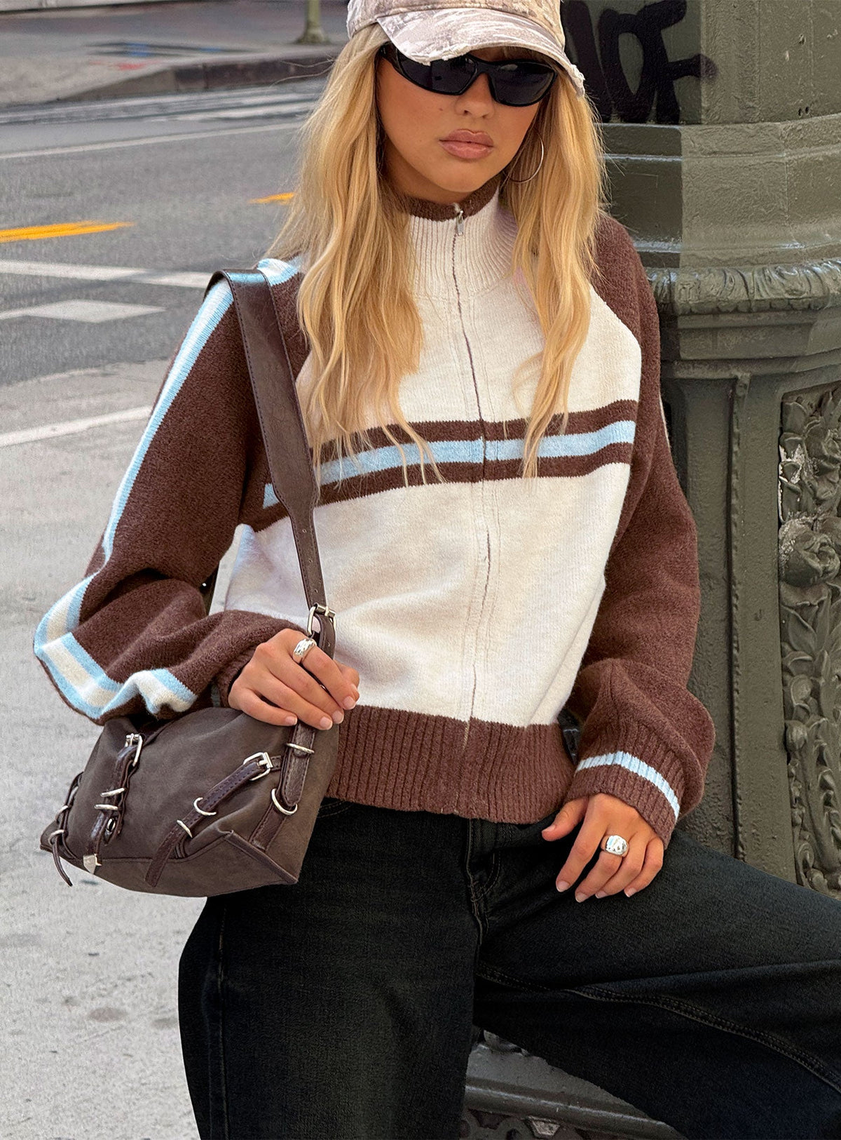 Women's Lexanne Zip Through Knit Jumper Cream Multi — Sweater