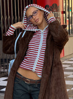 Women's Superstars Zip Through Hoodie Blue / Red Stripe — Sweater
