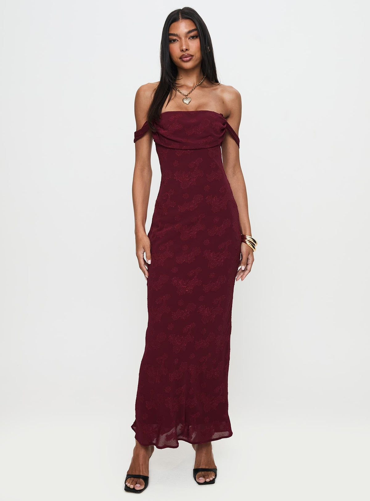 Women's Azura Off The Shoulder Maxi Dress Burgundy — Dress