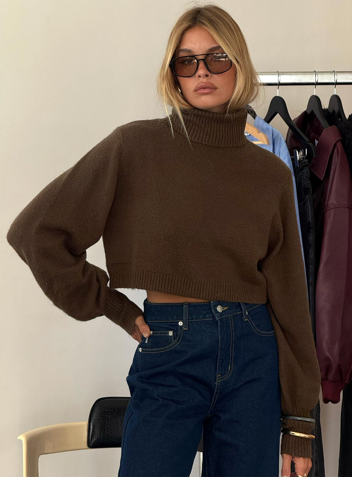 Women's Zahara Cropped Turtleneck Sweater Brown