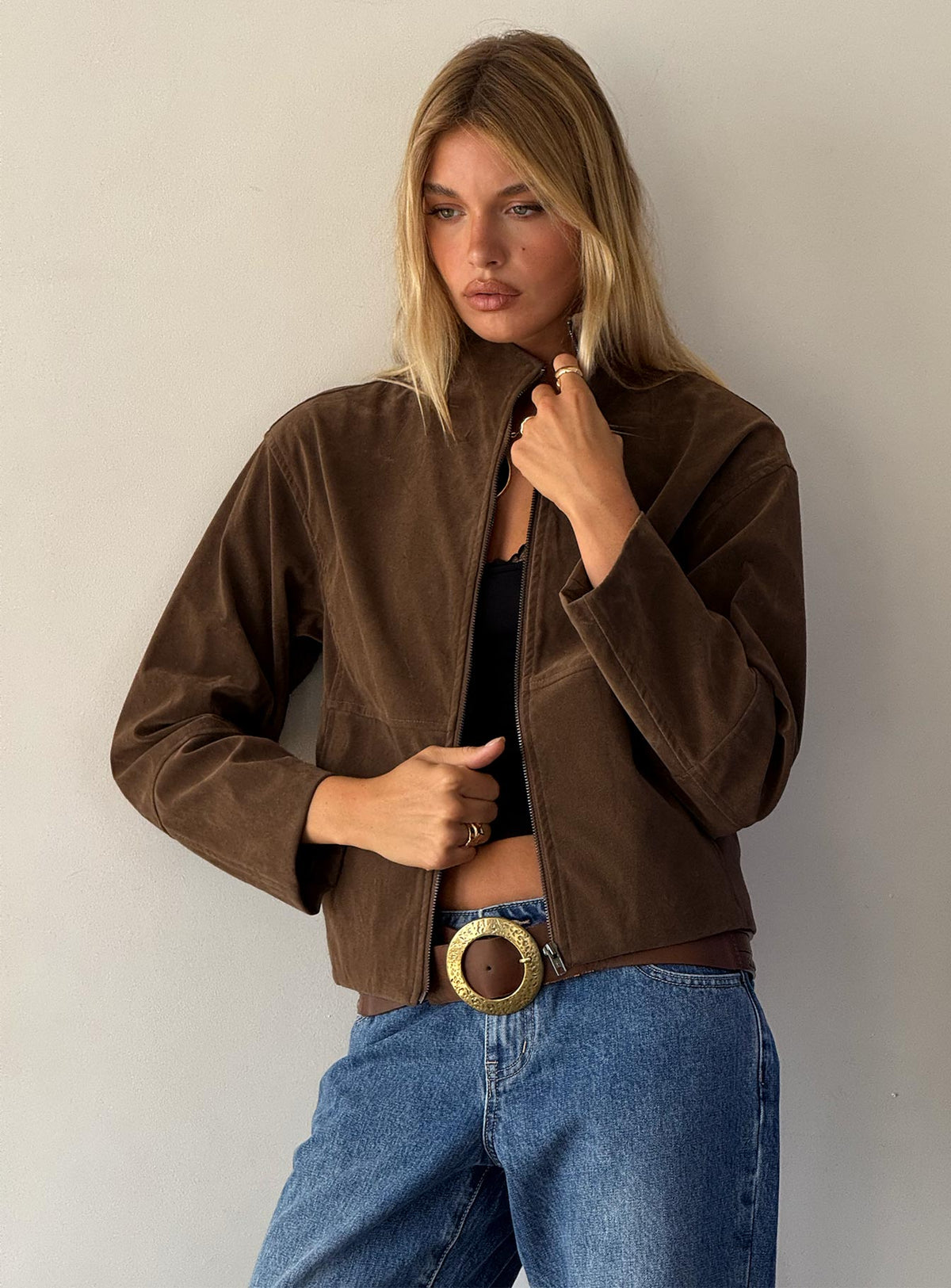 Women's Jessalynn Faux Suede Zip Through Jacket Brown