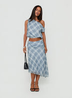 Women's Sabbine Off Shoulder Top Blue Check