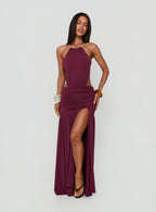 Women's Tykaia Low Back Halter Maxi Dress Berry — Dress