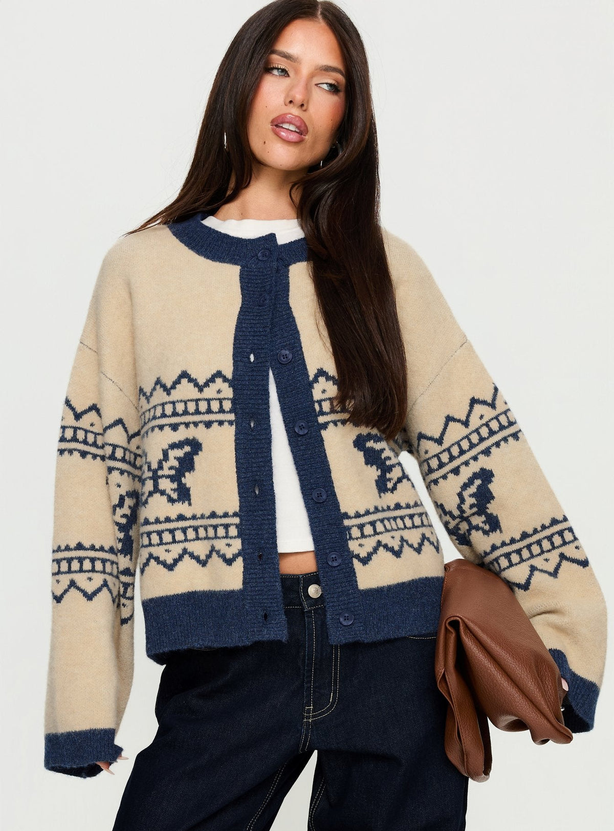 Women's Wynoni Alpine Knit Cardigan Beige / Navy — Sweater