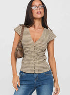Women's Indulgence Corset Top Beige Check