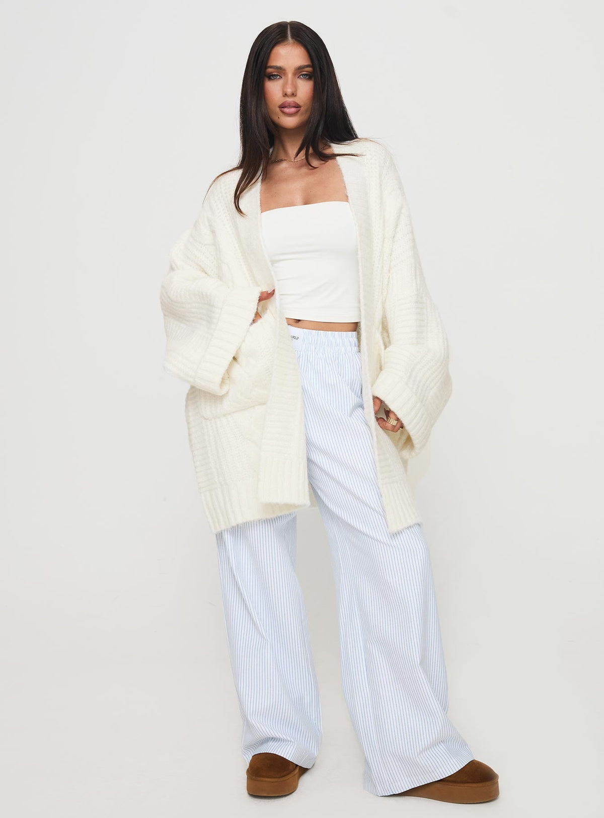 Women's Paisleigh Cable Knit Cardigan Cream — Sweater