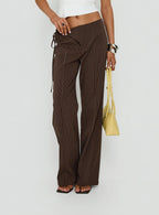 Women's Editta Tie Detail Low Rise Tailored Pants Brown Pinstripe