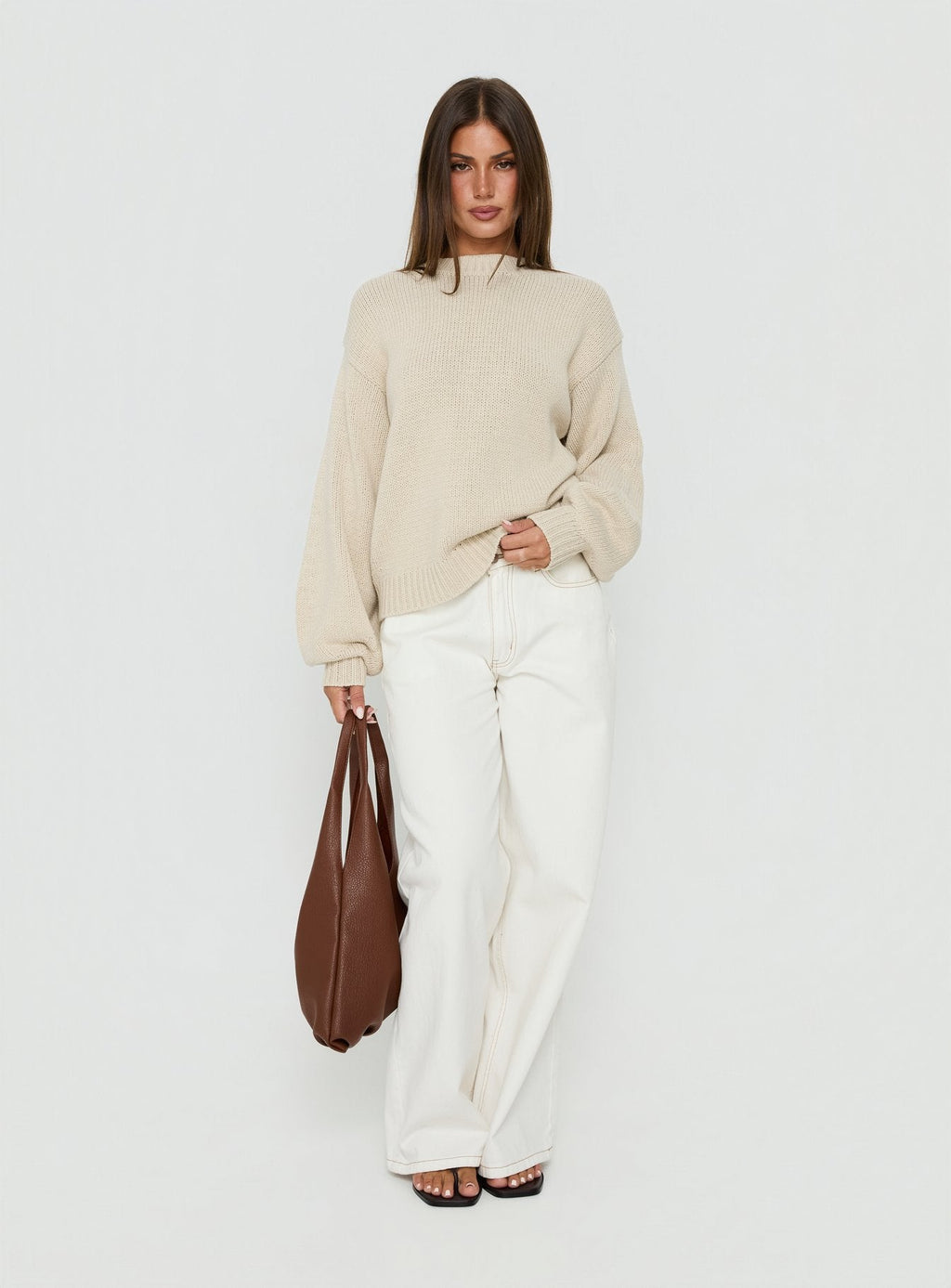 Women's Harmony Balloon Sleeve Knit Sweater Beige