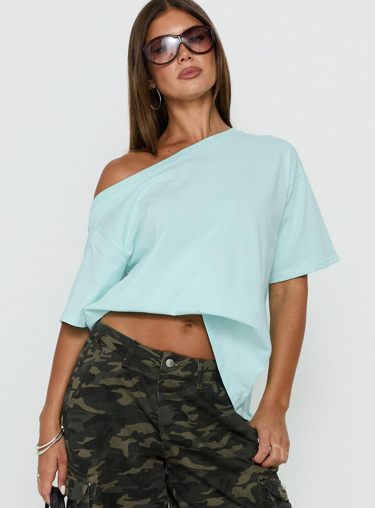 Women's Settle Down One Shoulder Top Aqua