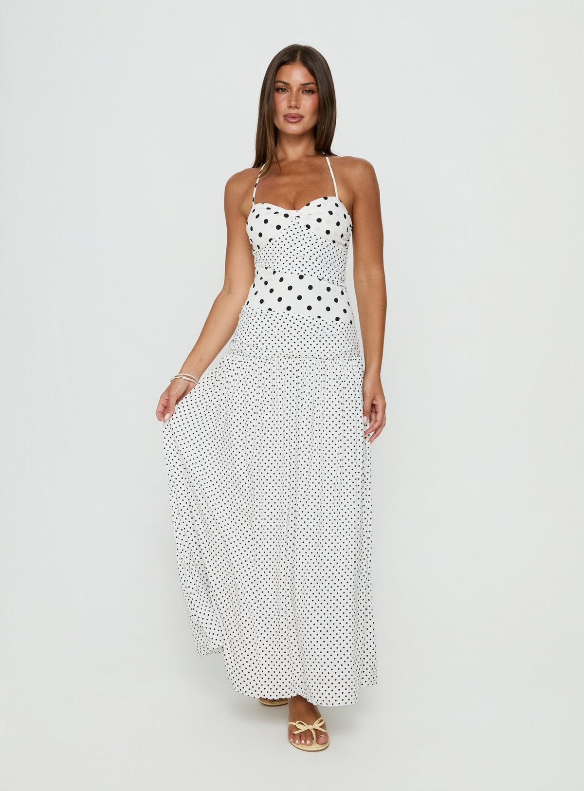 Women's Marguerite Halter Maxi Dress White Polka Petite — Dress