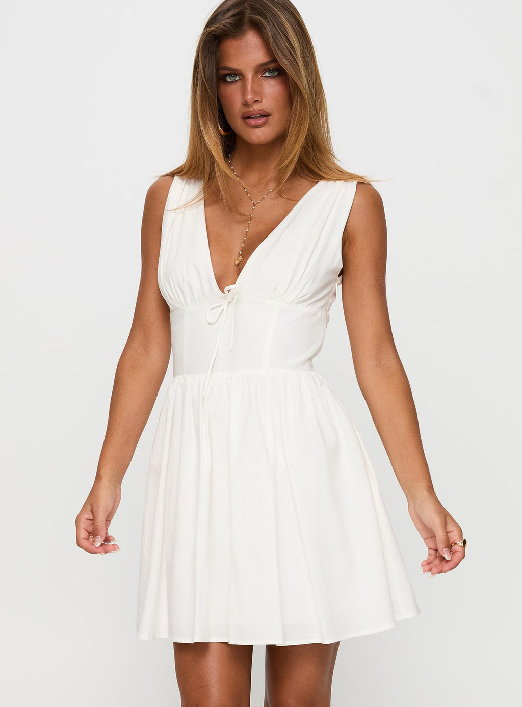 Women's Mattison Plunge Mini Dress White — Dress