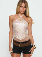 Women's Udelle Sequin Fringey Halter Top Cream Sequin