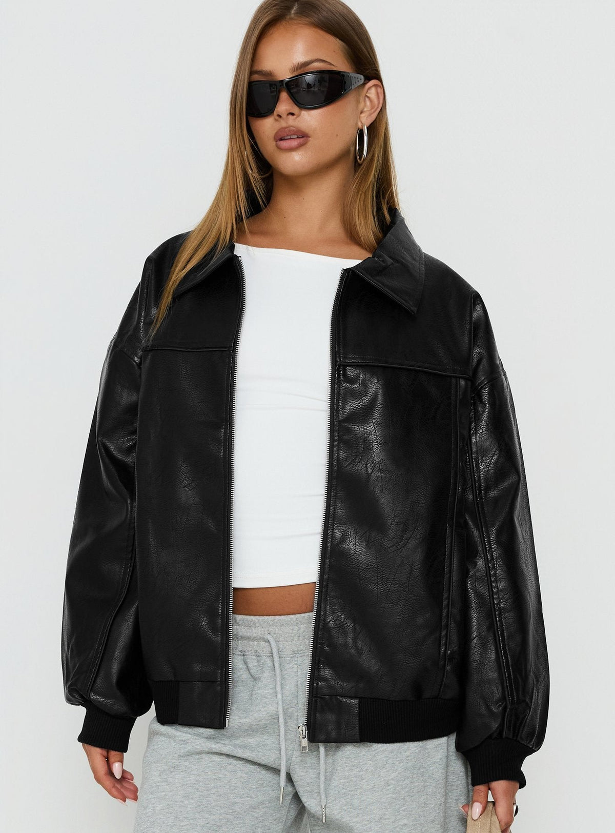 Women's Goldsmith Faux Leather Bomber Jacket Black