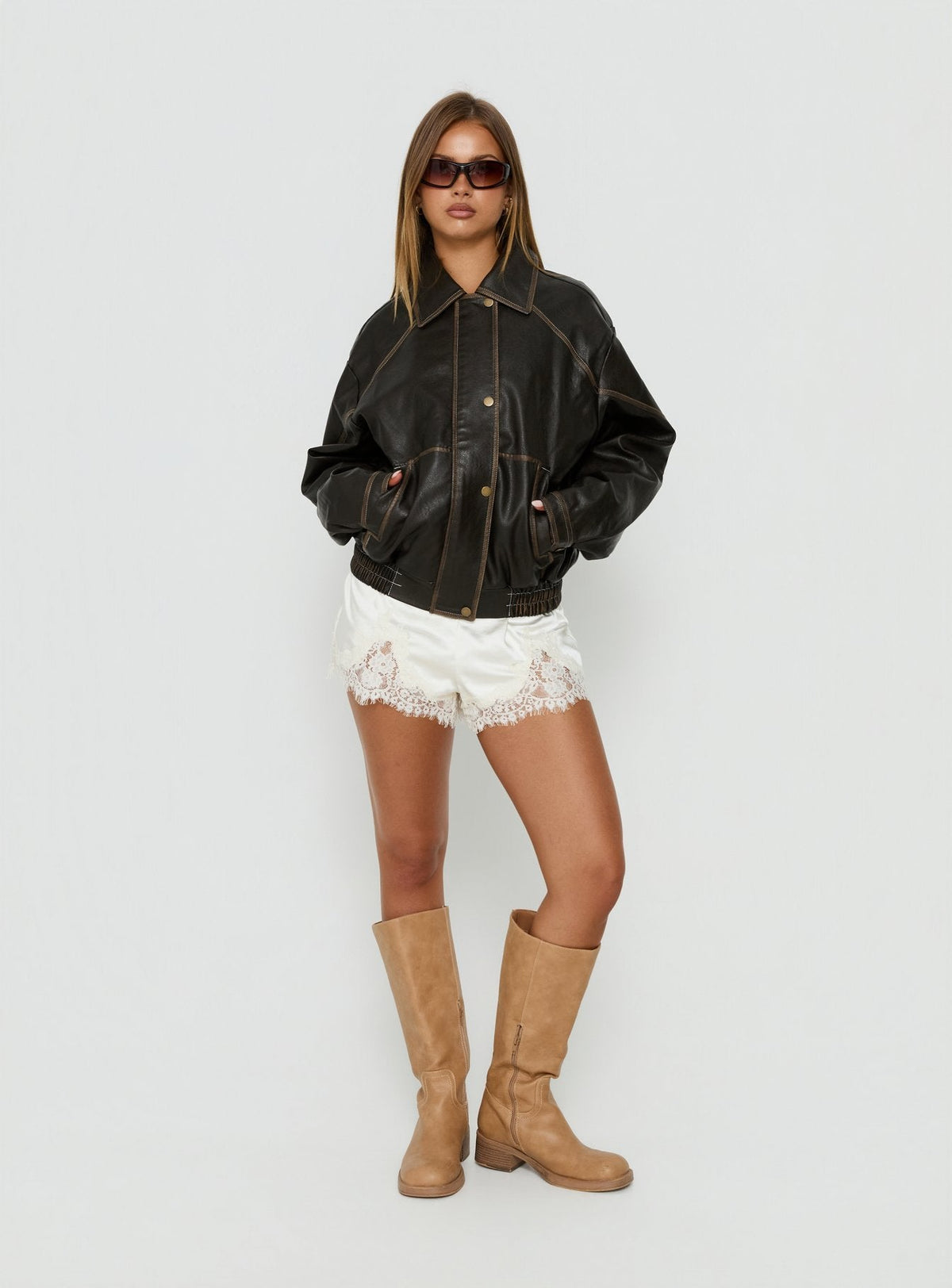 Women's Jaxton Faux Leather Jacket Brown Petite
