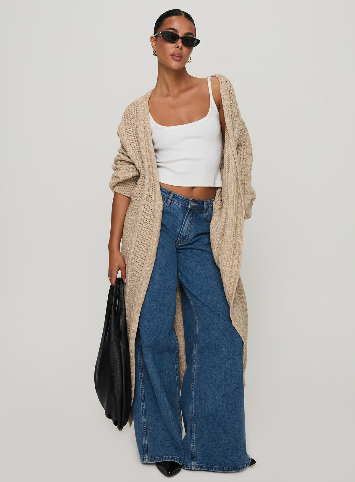 Women's Orkid Cable Knit Cardigan Beige — Sweater