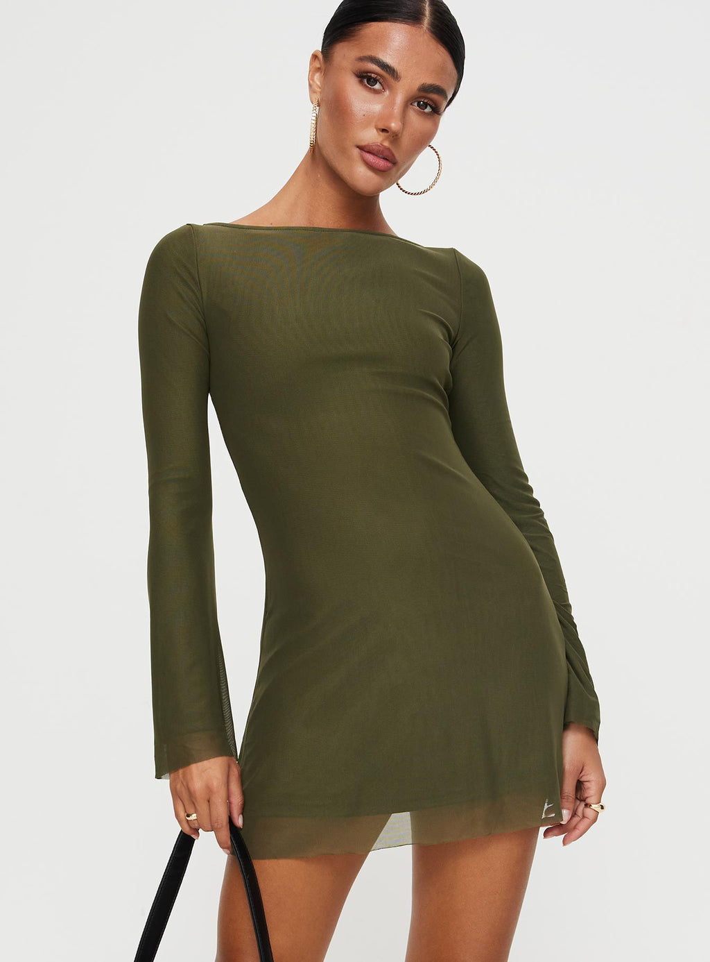 Women's Lukea Long Sleeve Mesh Mini Dress Olive — Dress