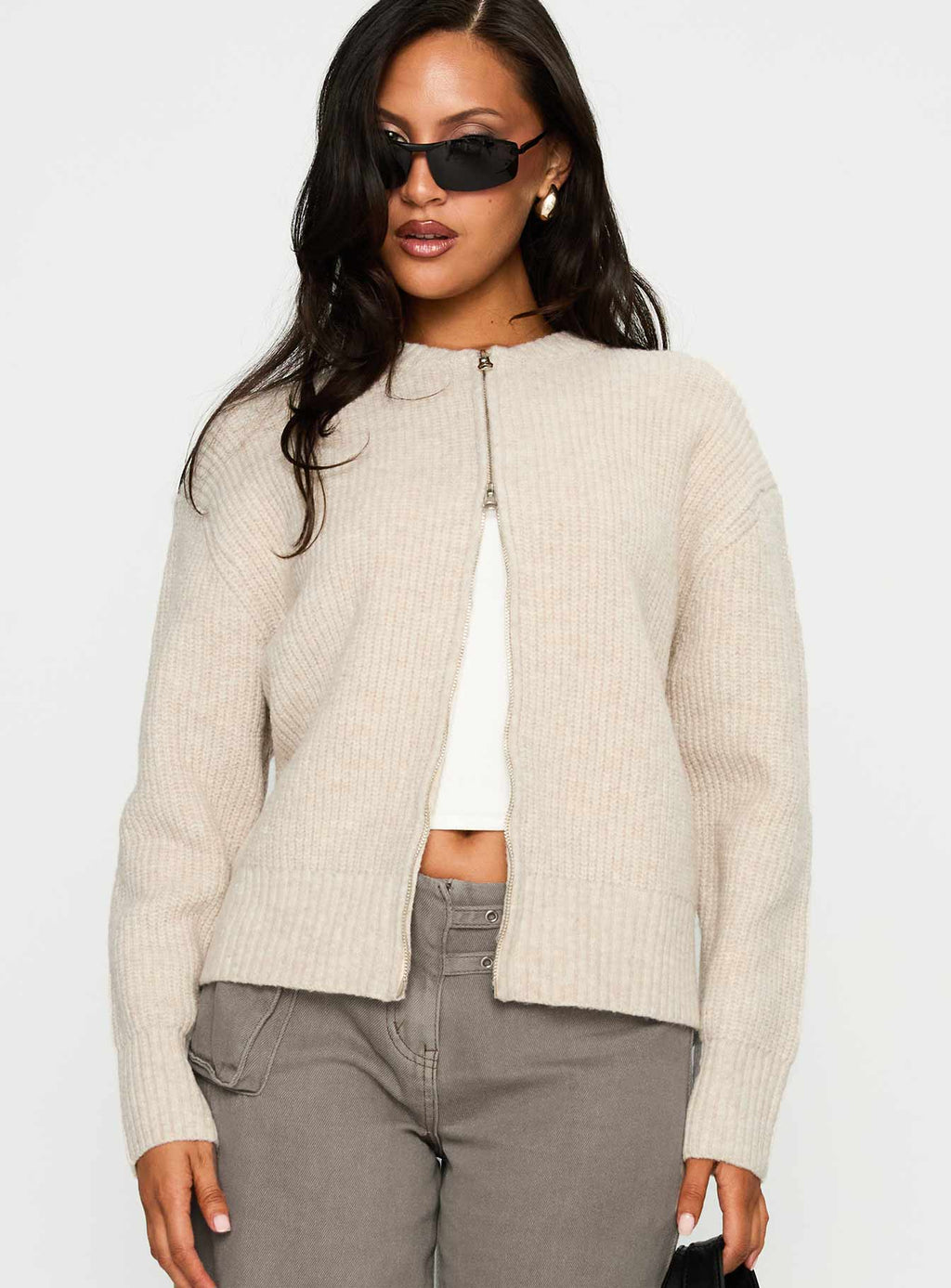 Women's Lexene Zip Through Jumper Oat — Sweater
