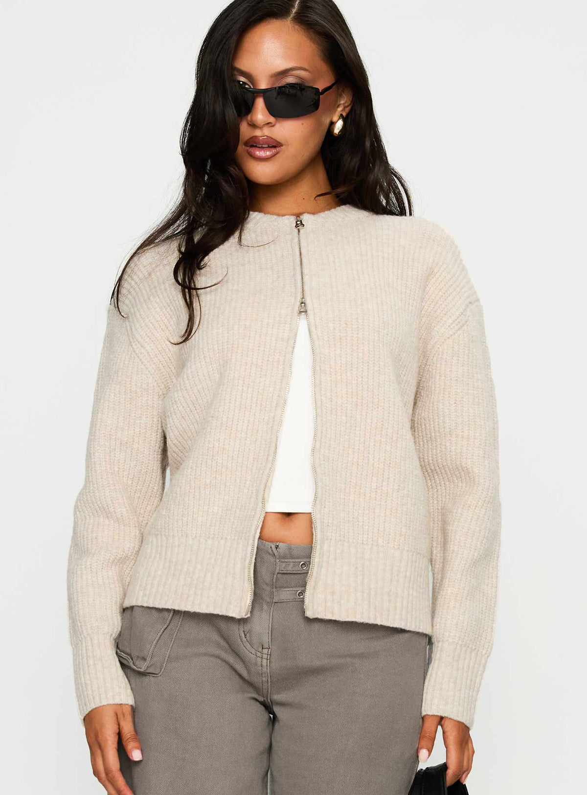 Women's Lexene Zip Through Jumper Oat — Sweater