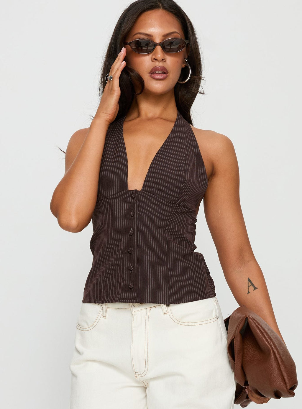 Women's Serefina Halter Top Brown Stripe