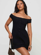 Women's Mirrorball Off The Shoulder Mini Dress Black — Dress