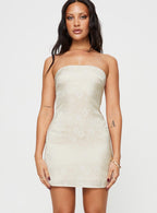 Women's Ramie Strapless Mini Dress Champagne — Dress
