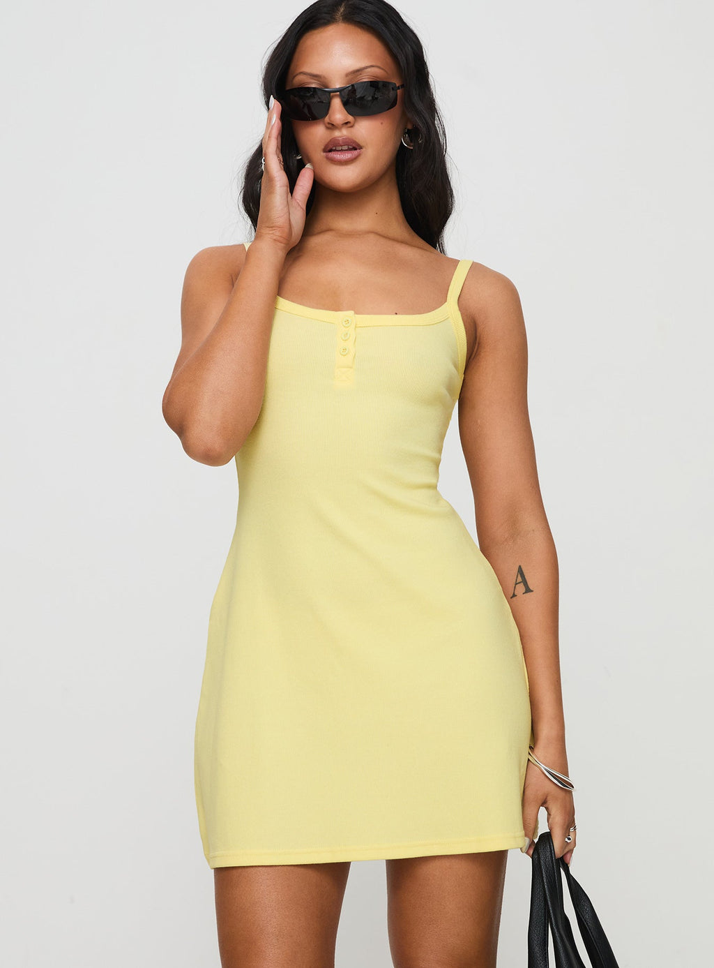 Women's Baseline Rib Mini Dress Yellow — Dress