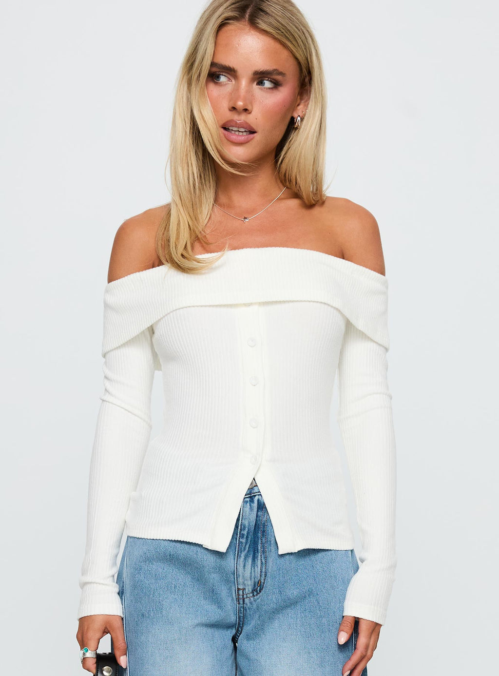 Women's Dusk Dipped Off Shoulder Top White