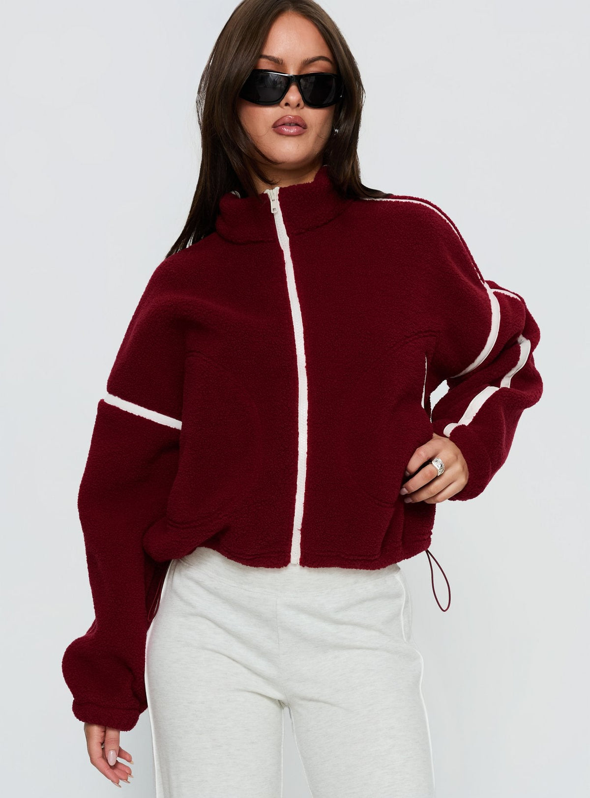 Women's Sammee Polar Fleece Contrast Zip Through Jacket Red — Sweater