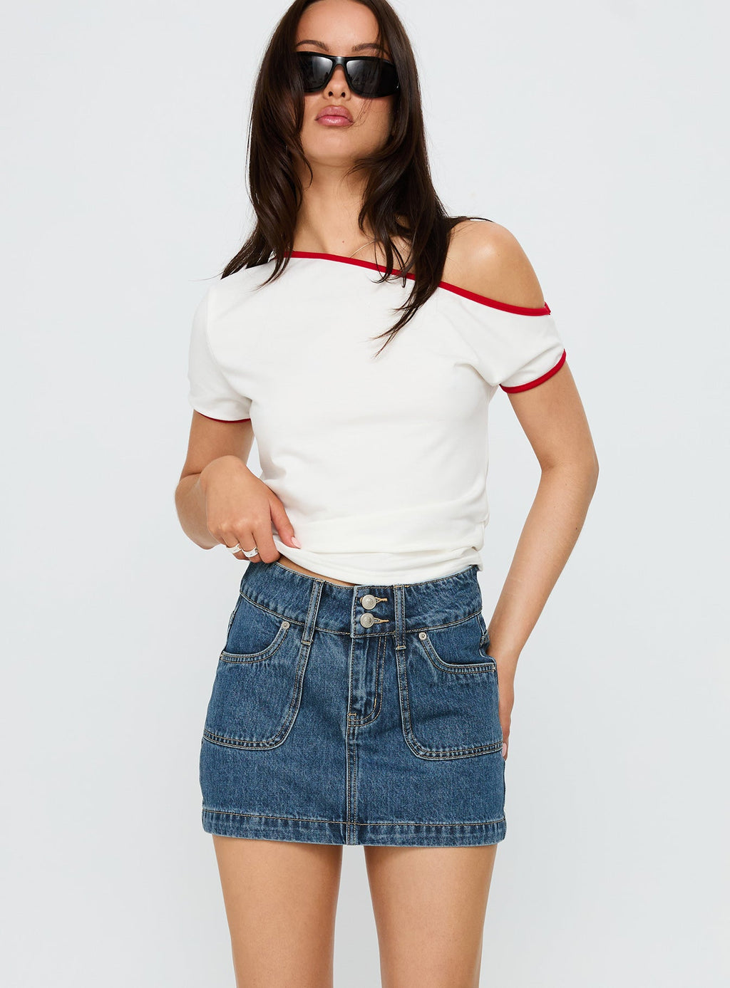 Women's Pitcher Denim Mini Skirt Mid Blue Wash