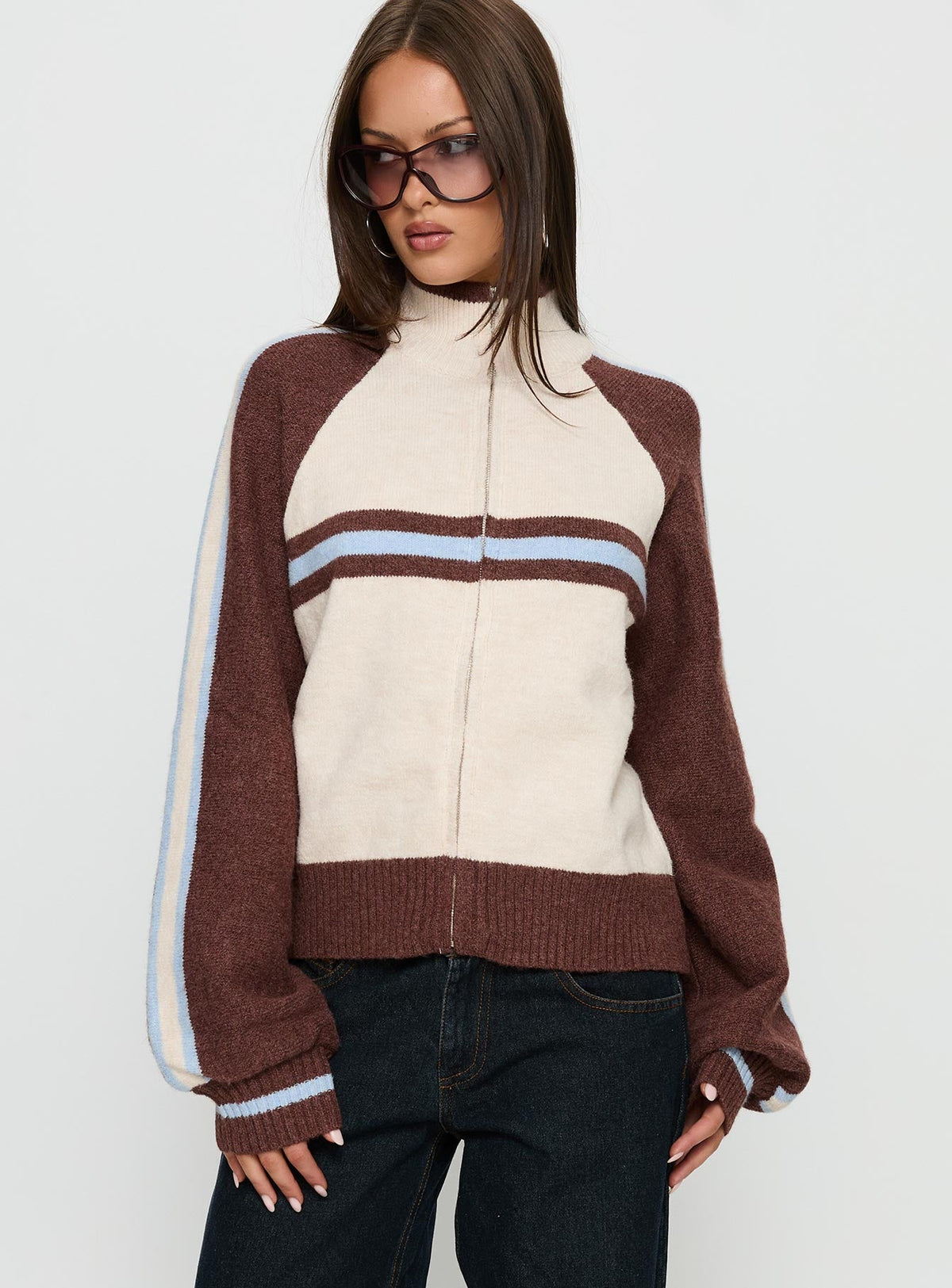 Women's Lexanne Zip Through Knit Jumper Cream Multi — Sweater