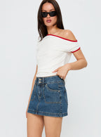 Women's Pitcher Denim Mini Skirt Mid Blue Wash
