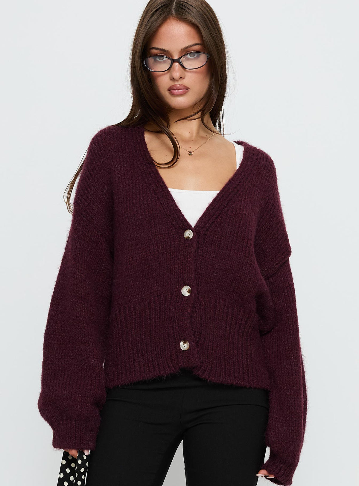 Women's Yasmyn Knit Cardigan Burgundy — Sweater