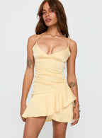 Women's Sunset Haze Asymmetrical Mini Dress Lemon — Dress