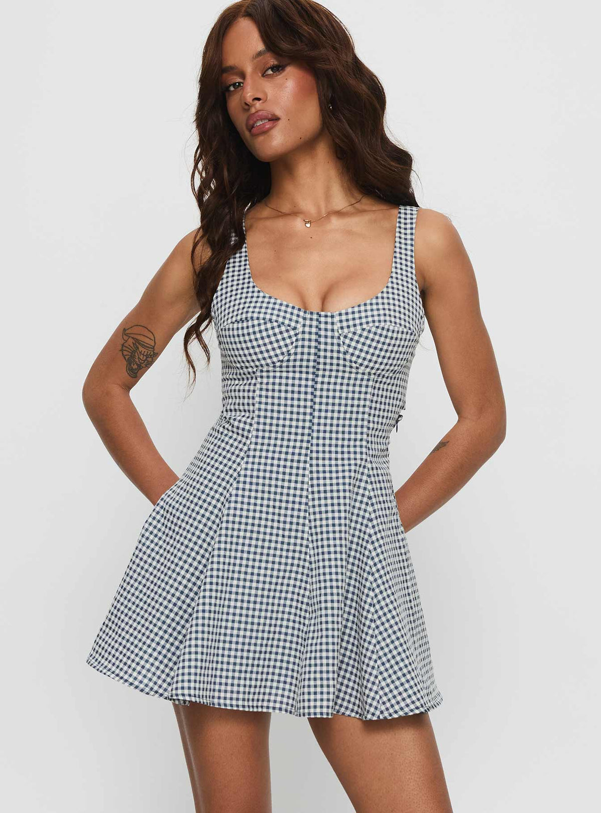 Women's Honeysucker Floaty Playsuit Blue Check — Jumpsuit or Romper