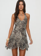 Women's Valorie Halter Mini Dress Zebra — Dress